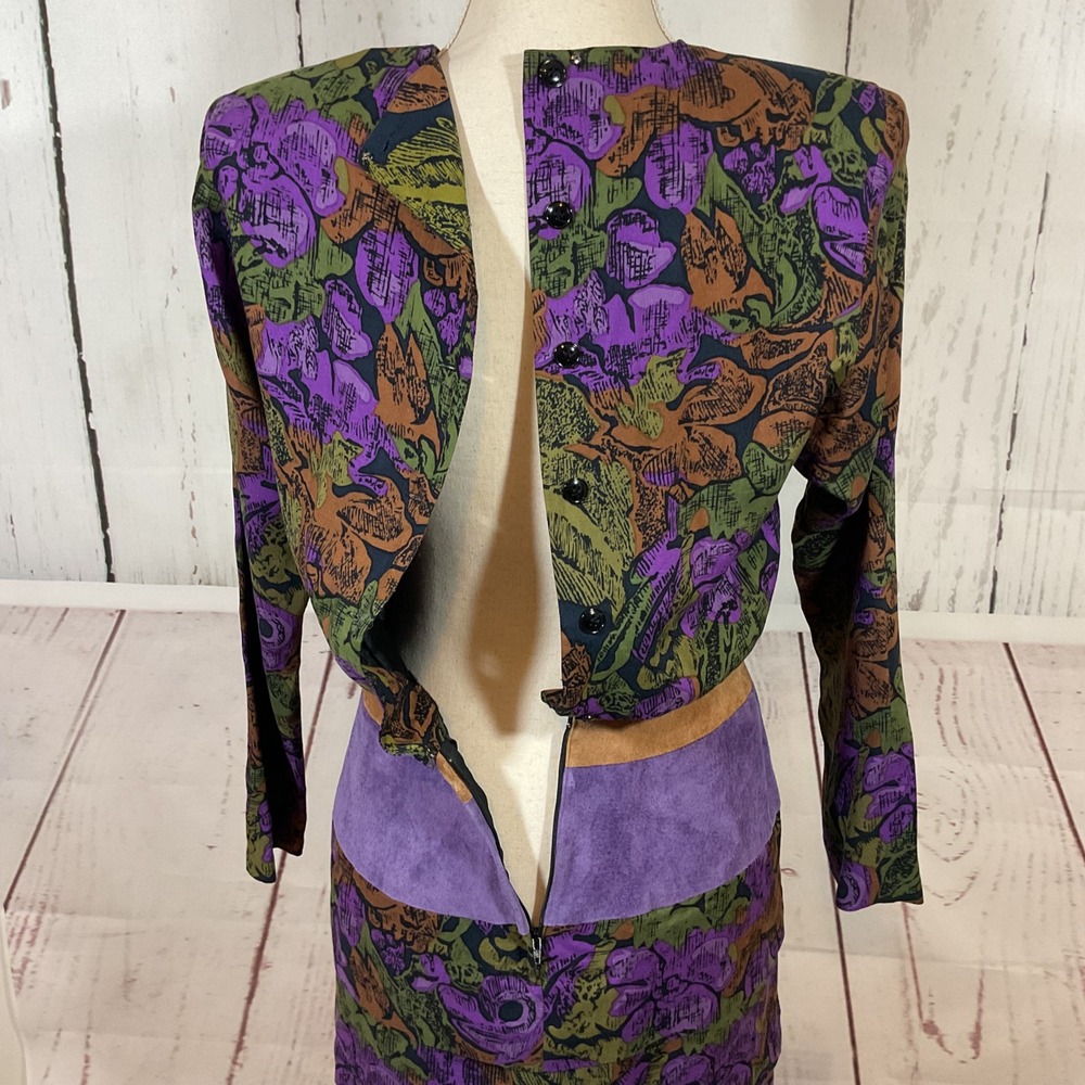 Vintage Act I New York Dress 7/8 Floral Print Blouson Suede Waist Tiered Modest - Picture 12 of 16